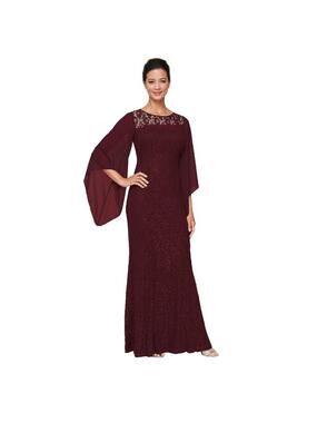 S.L. Fashions Women's Long Sequin Dress with Capelet, Lace Fig, 18 size